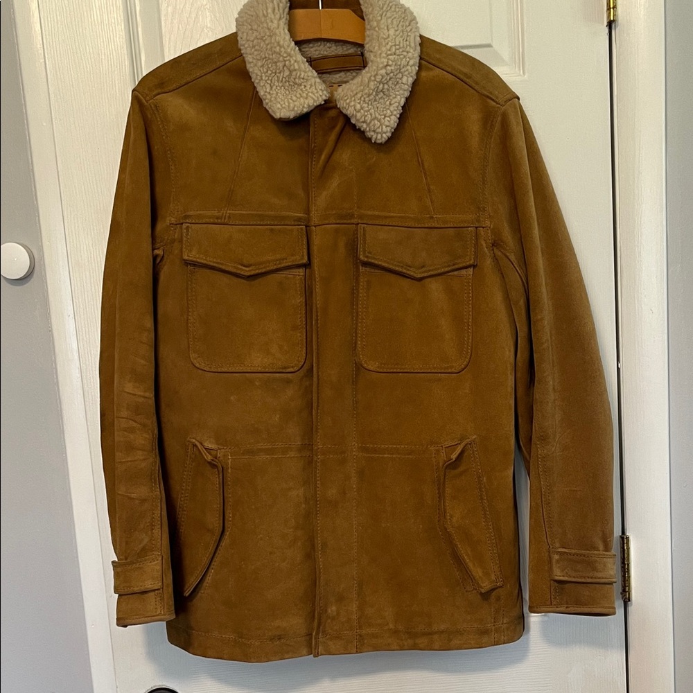 Vintage GAP Men's Brown Suede Field Jacket with Shearling Collar